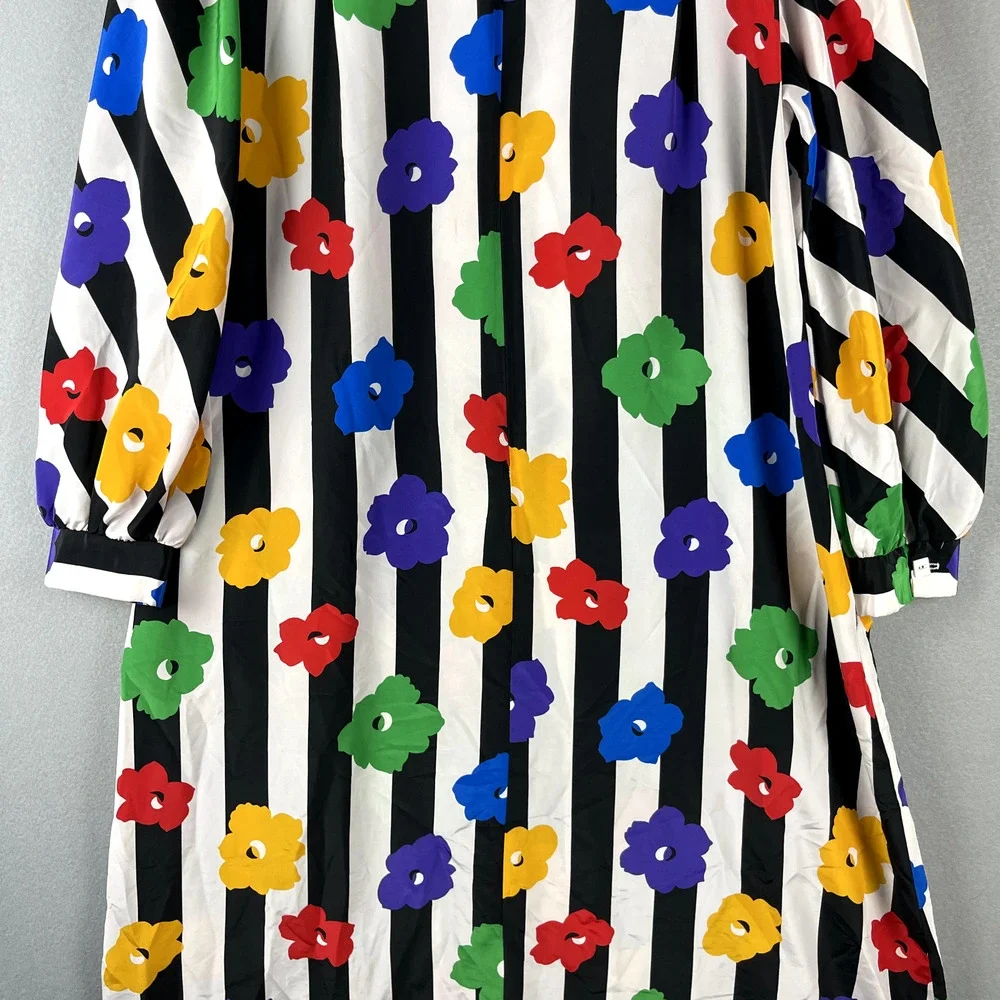 Vintage David Brown Saks Fifth Ave House Dress Womens Large Floral Stripe Artsy - Picture 3 of 16